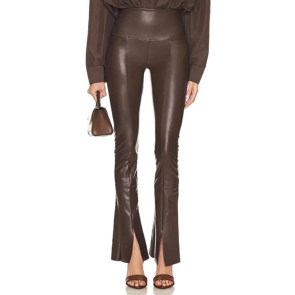 NWT Norma Kamali Vegan Leather Spat Legging Chocolate Brown Flare Medium